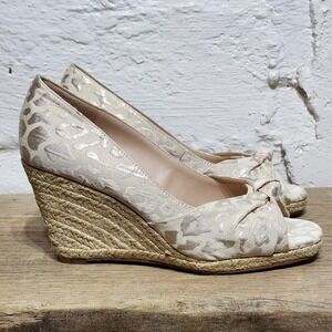 Kelly &‎ Katie Espadrille Wedge Open Toe Heels Knot Detail Size 9M Leopard Print